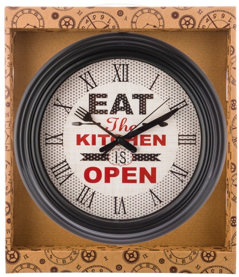 Часы настенные кварцевые "chef kitchen"  диаметр=31 см. диаметр циферблата=22,5 см. цвет:черный (кор Lefard (220-377)