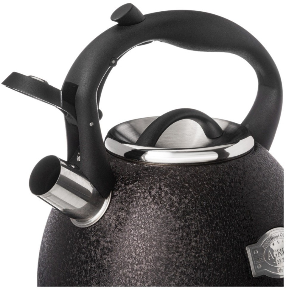 Чайник agness со свистком, 2,5л, c шильдиком, black, индукцион. капсул. дно (907-256)