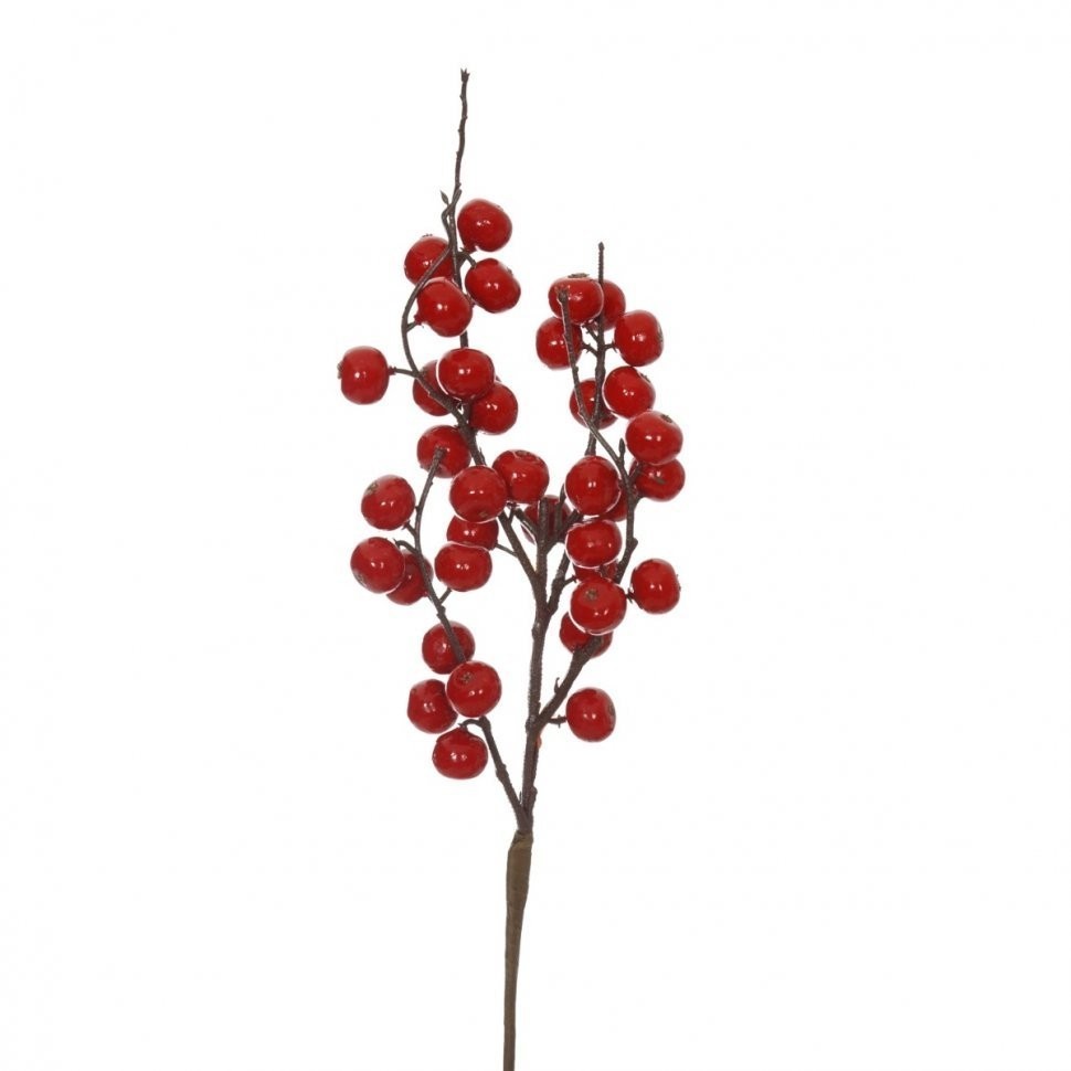Декор веточка с красными ягодами 55 см