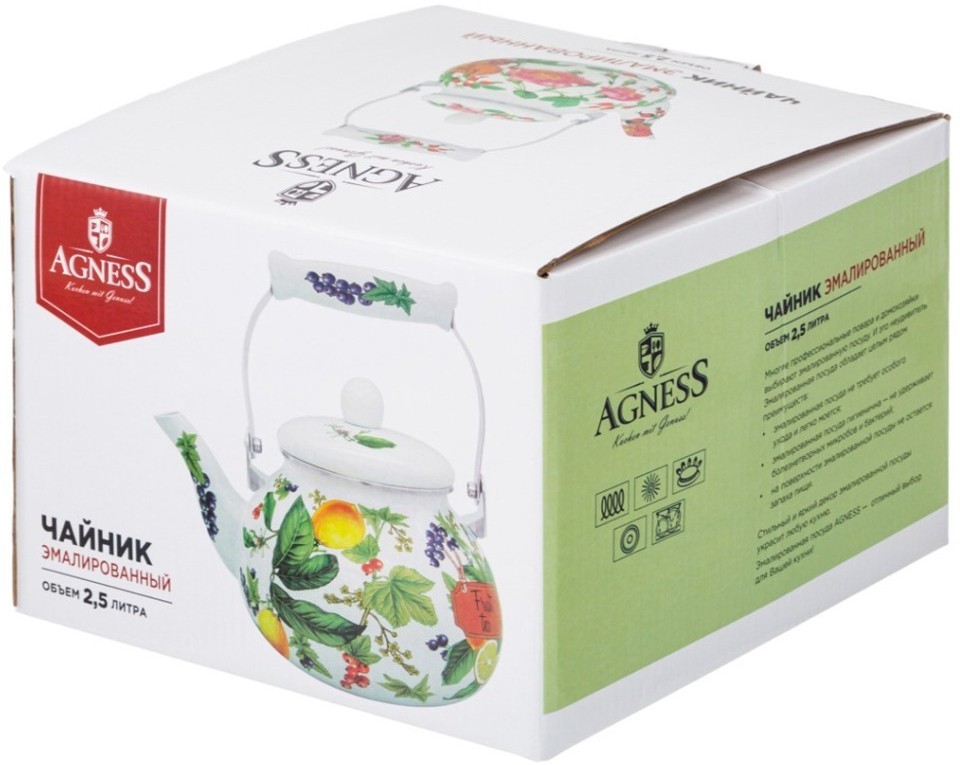 Чайник agness  эмалированный серия "фруктовая корзина", 2,5 л (934-586)
