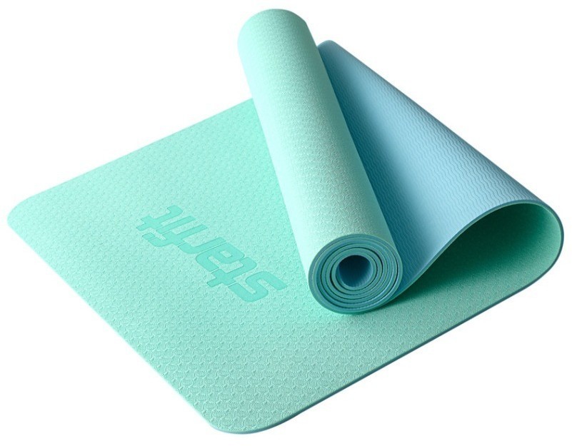 Коврик для йоги и фитнеса FM-201, TPE, 183x61x0,4 см, мятный/синий (2108057)