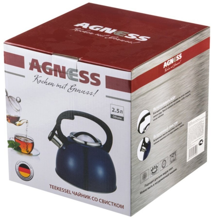 Чайник agness "classic" со свистком 2,5 л нжс, индукцион. дно (907-043)