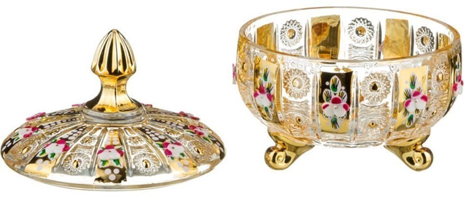 Конфетница с крышкой "lefard gold glass" диаметр=12 см. высота=14 см. (195-103)