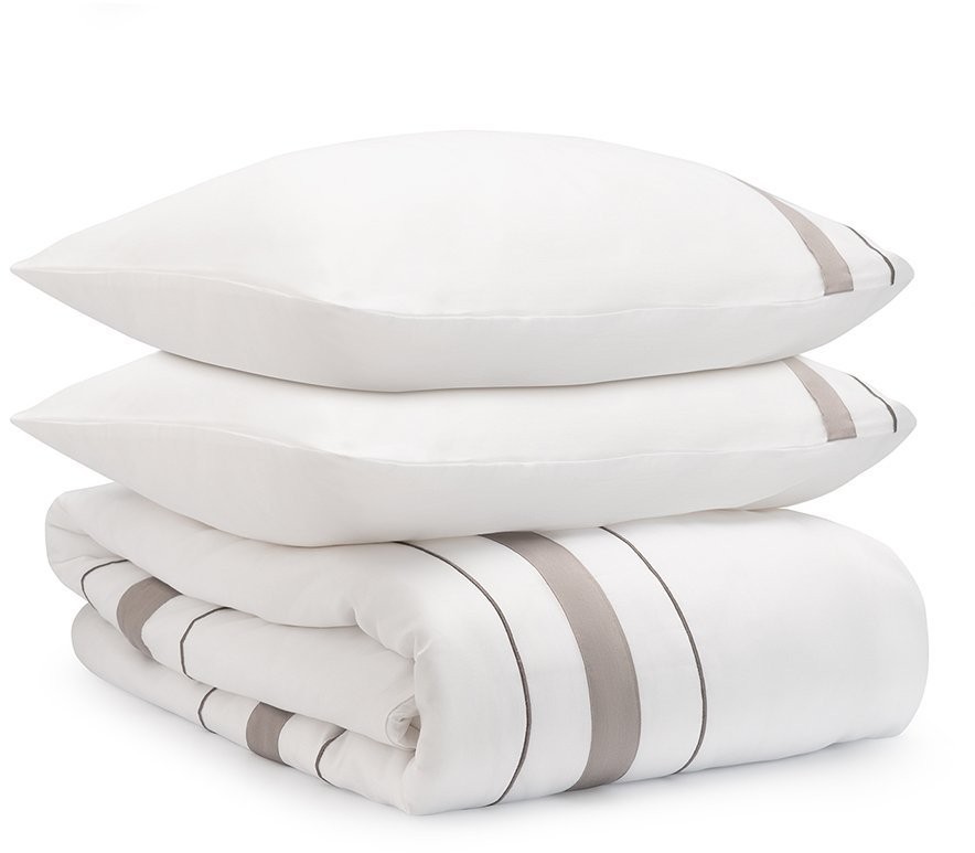 Комплект постельного белья из сатина белого цвета с серым кантом из коллекции essential, 200х220 см (73709)