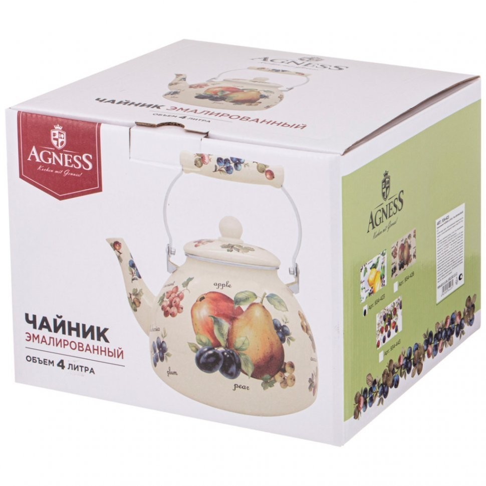 Чайник agness  эмалированный серия "фрукты" 4 л Agness (934-428)