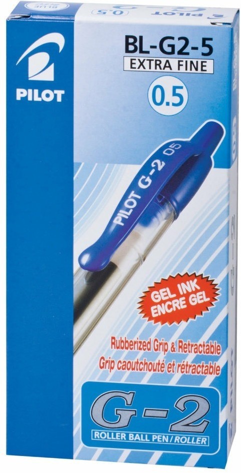 Ручка гелевая автоматическая с грипом Pilot G-2 0,3 мм синяя BL-G2-5/140380 (12) (66955)