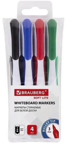 Маркеры для доски Brauberg Soft Line 3 мм 4 цвета 152107 (3) (86688)