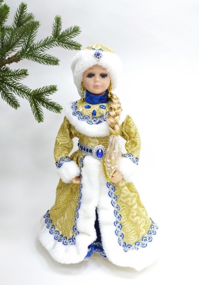 Снегурочка в синей с золотом шубе и шапке 40 см (84660)