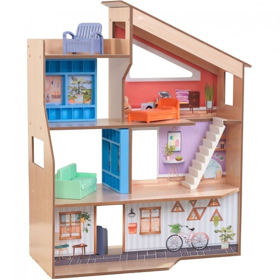 Деревянный кукольный домик "Хазэл", с мебелью 11 предметов в наборе, для кукол 17 см (65990_KE)