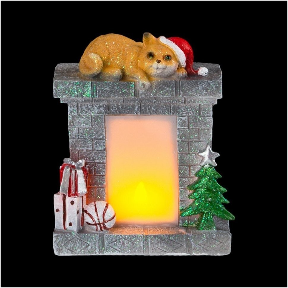 Фигурка декоративная "камин с котенком" с подсветкой 14*8*18 см Lefard (169-228)