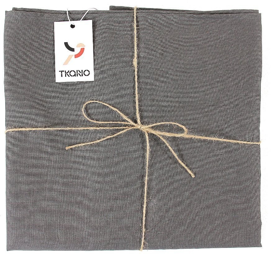 Скатерть на стол из умягченного льна с декоративной обработкой темно-серого цвета essential, 143х250 (63464)
