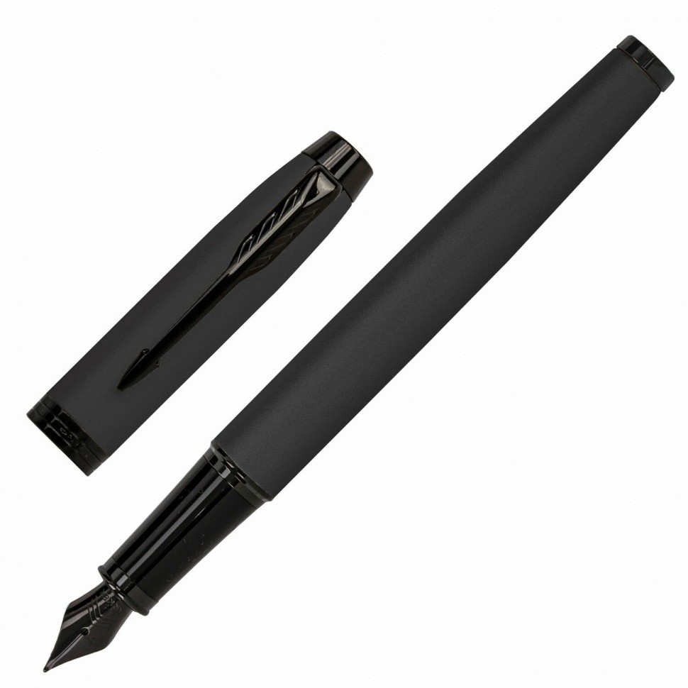 Ручка перьевая Parker "IM Achromatic Black BT" черный матовый нержавеющая сталь синяя 143767 (1) (89439)