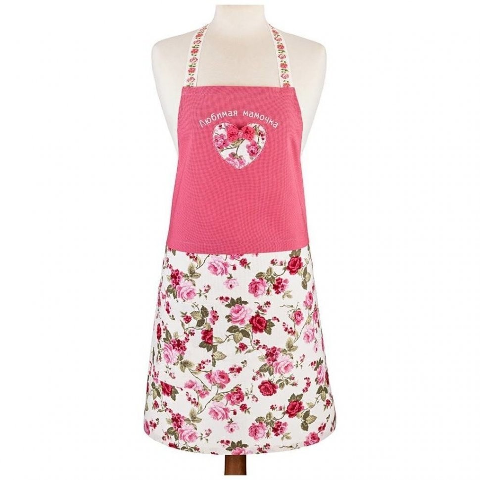 Фартук "любимая мамочка", розовый+цветы, 100% х\б, вышивка SANTALINO (850-604-27)