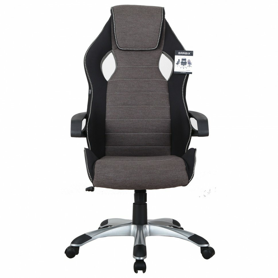 Кресло компьютерное BRABIX Techno GM-002 ткань черное/серое вставки белые 531815 (94504)