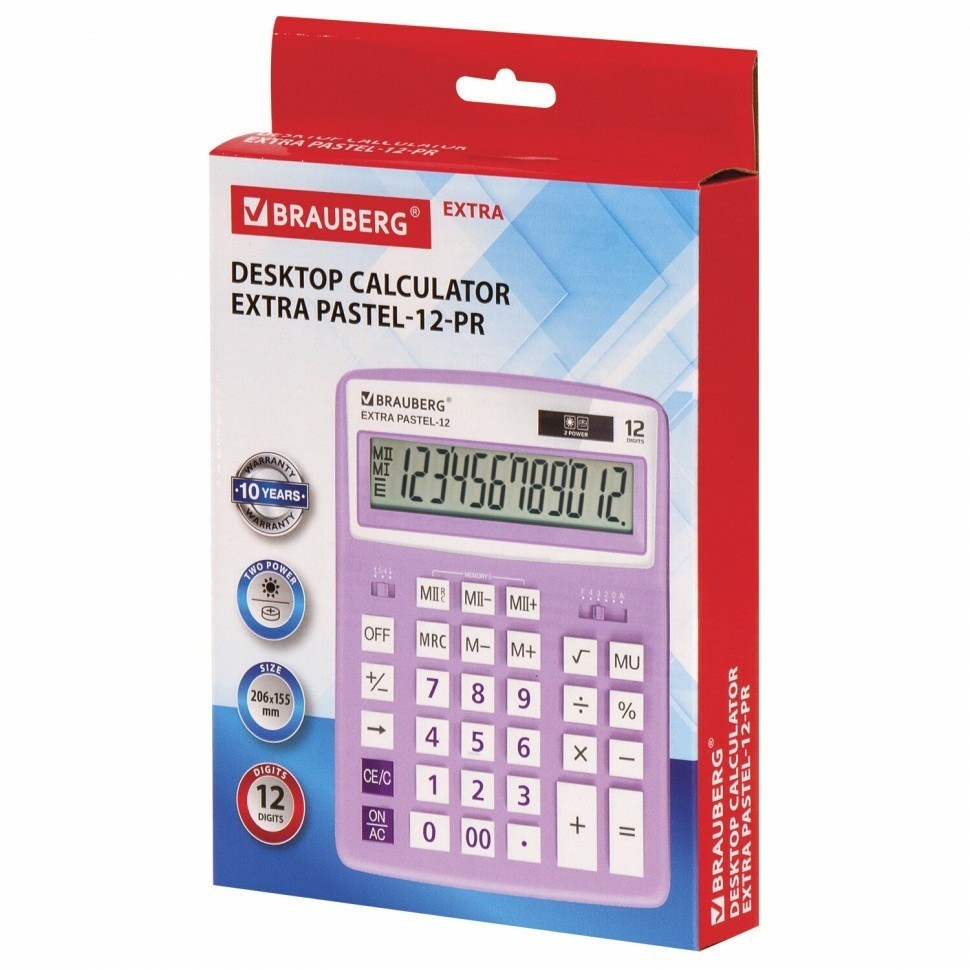 Калькулятор настольный Brauberg Extra PASTEL-12-PR 206x155 мм 12 разр сиреневый 250489 (89750)