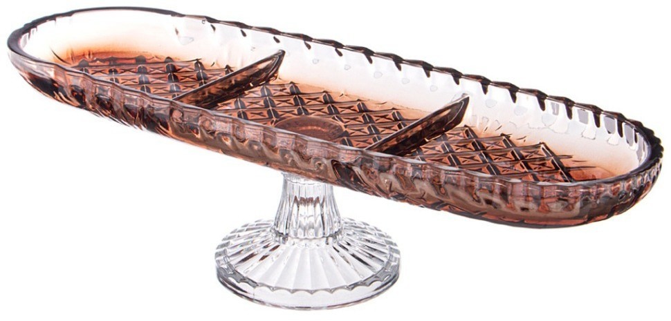 Блюдо на ножке 3 секции brown, 39*14 см Alegre Glass (337-113)