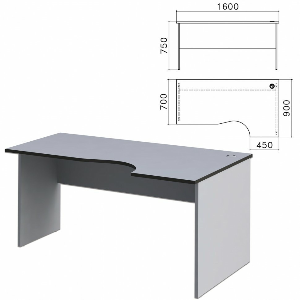 Стол письменный эргономичный Монолит 1600х900х750 мм правый цвет серый СМ6.11/640106 (92090)