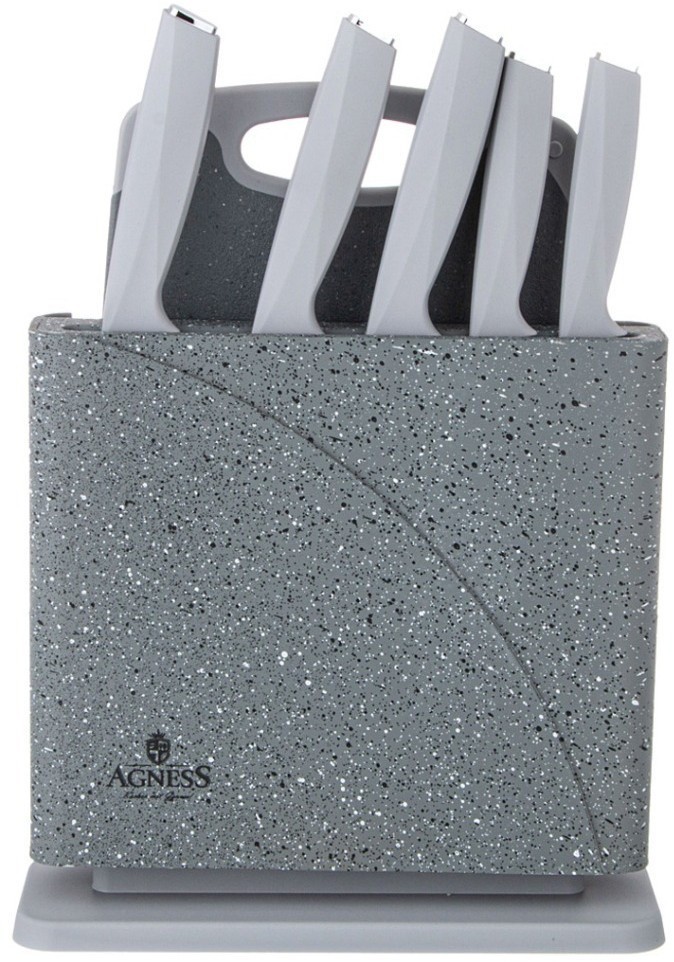 Набор ножей agness нжс на пластиковой подставке и разделочная доска, 7 пр. (911-765)