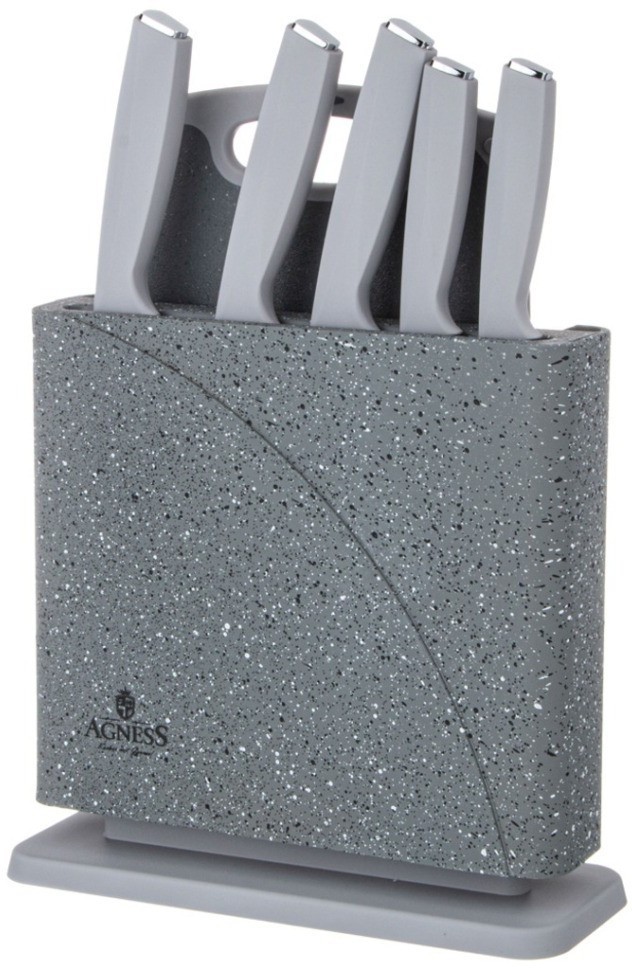 Набор ножей agness нжс на пластиковой подставке и разделочная доска, 7 пр. (911-765)