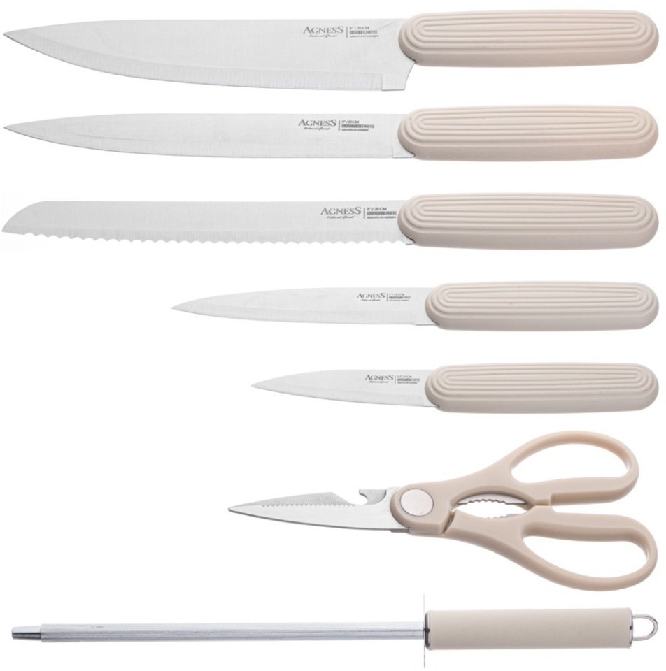 Набор ножей agness с ножницами и мусатом на пластиковой подставке, 8 предметов (911-740)
