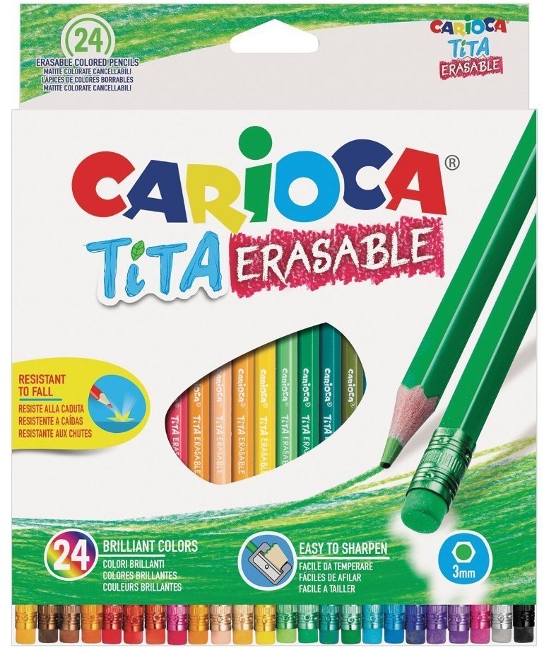Карандаши цветные стираемые с резинкой Carioca Erasable 24 цвета 42938 (66524)
