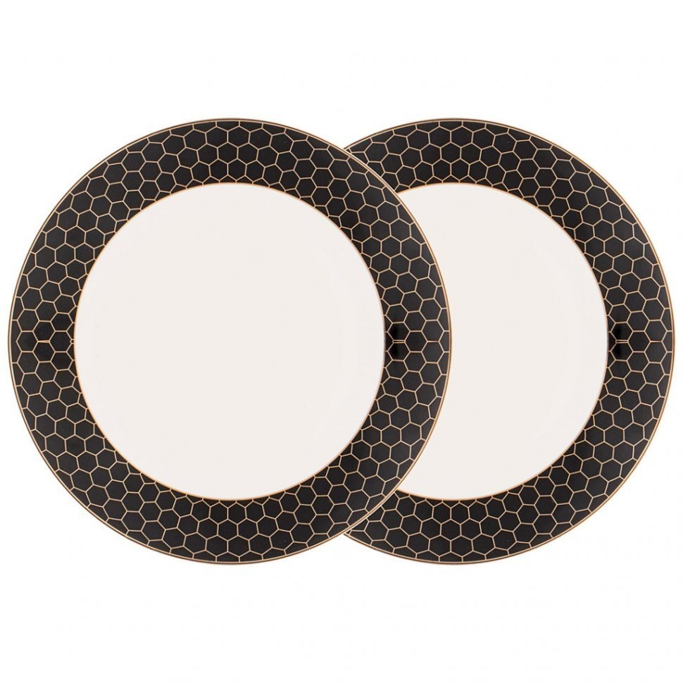 Набор тарелок обеденных "Harmony" чёрно-золотая деколь 2 шт, 27см (TT-00008398)