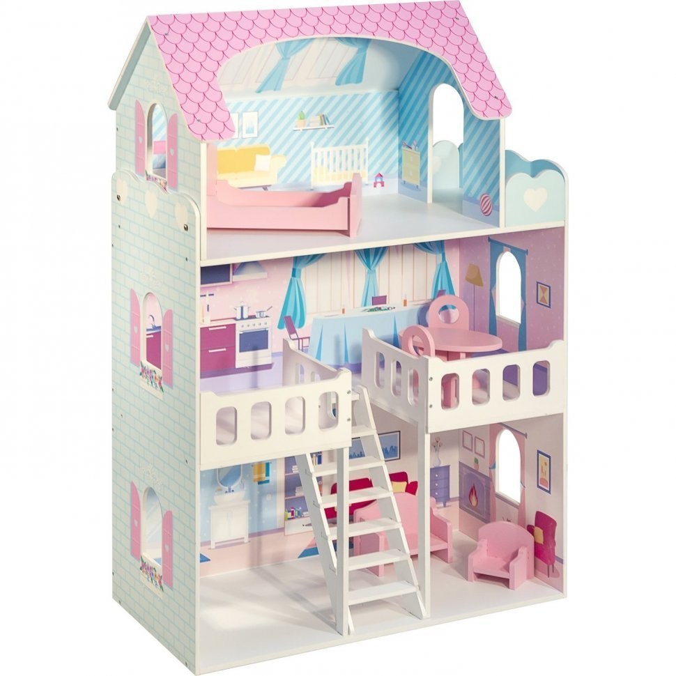 Деревянный кукольный домик "Валери Шарм", с интерьером и мебелью 6 предметов, для кукол 25 см (PD318-22)
