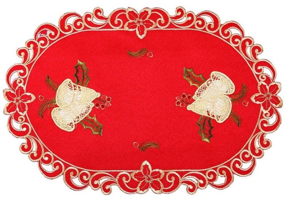Салфетка "колокольчики на красном" овал 30*45 см SANTALINO (829-138)