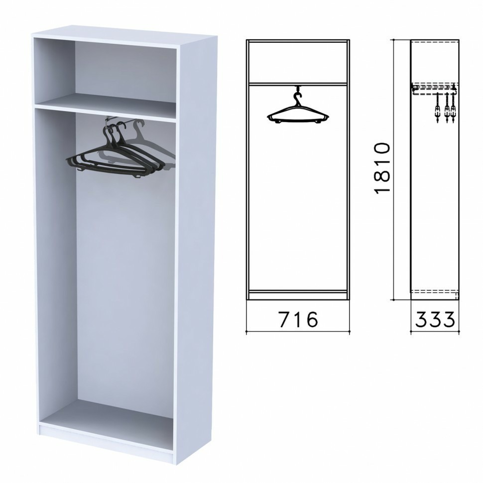 Шкаф каркас для одежды Бюджет 716х333х1810 мм серый 402878-030 640636 (91269)