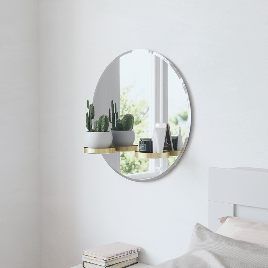 Зеркало с полочками perch, D60 см, латунь (70622)