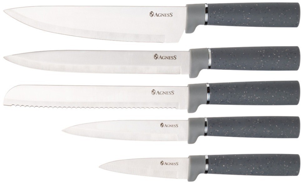 Набор из 12пр: 5 ножей, доска, подставка, половник, ложка, лопатка, шумовка, ложка agness цвет  agne (671-201)