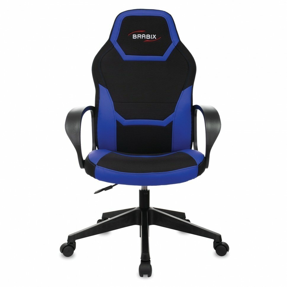 Кресло компьютерное BRABIX Alpha GM-018 ткань/экокожа черное/синее 532638 (94614)