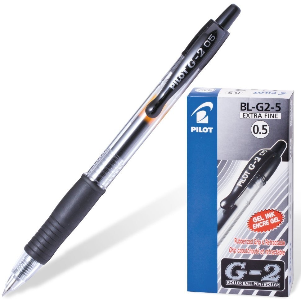 Ручка гелевая автоматическая с грипом Pilot G-2 0,3 мм черная BL-G2-5/140381 (12) (66956)