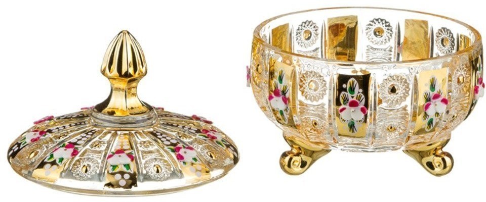 Конфетница с крышкой "lefard gold glass" диаметр=12 см. высота=14 см. (195-103)