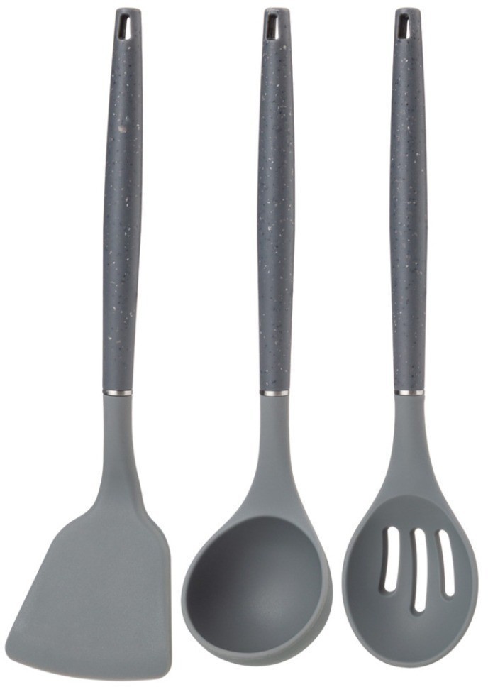Набор из 9пр: 5 ножей, половник, лопатка и шумовка, подставка цвет серый agness (671-205)