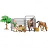 Игрушки фигурки в наборе серии "На ферме", 8 предметов: Американская лошадь и жеребенок, фермер, дерево, ограждение-загон, инвентарь (ММ205-025)
