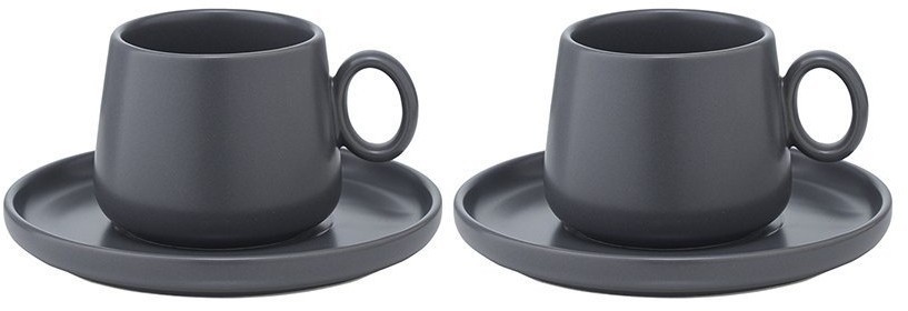 Набор из двух чашек с блюдцами темно-серого цвета из коллекции essential, 120 мл (75187)