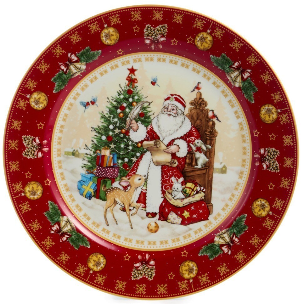 Тарелка обеденная lefard  "дед мороз" 27 см красная (85-1719)