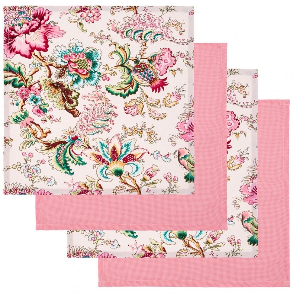 Комплект салфеток из 4х шт, "райский сад"40х40см,100%х/б ,белый+розовый SANTALINO (850-832-8)