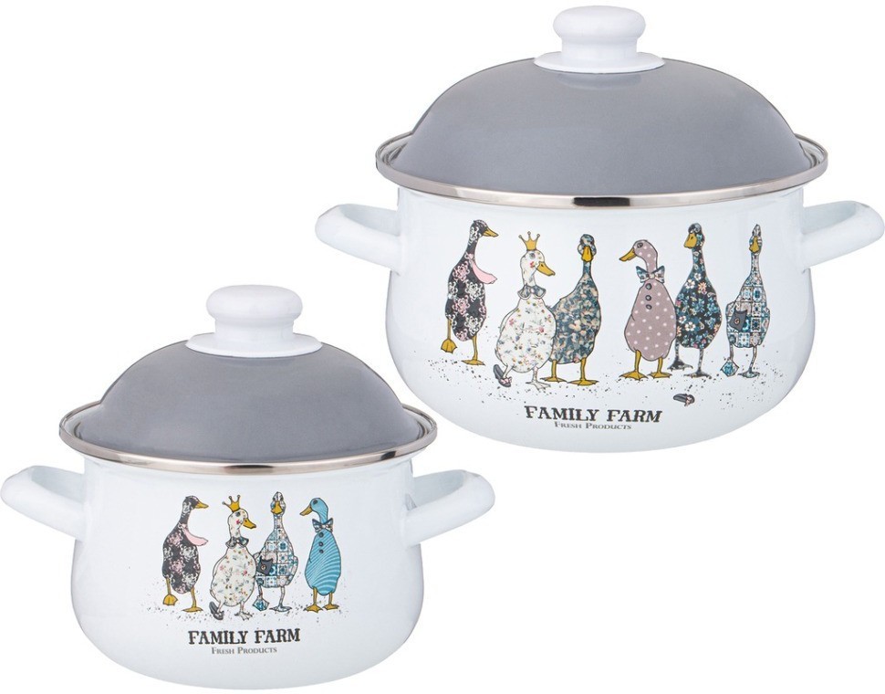 Набор кастрюль agness  эмалированных серия "family farm", 4пр. 1,5л и 2,8л, 16х10см, 20х12см (934-718)