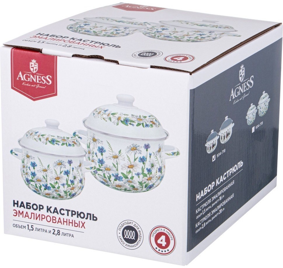 Набор кастрюль agness  эмалированных серия "family farm", 4пр. 1,5л и 2,8л, 16х10см, 20х12см (934-718)