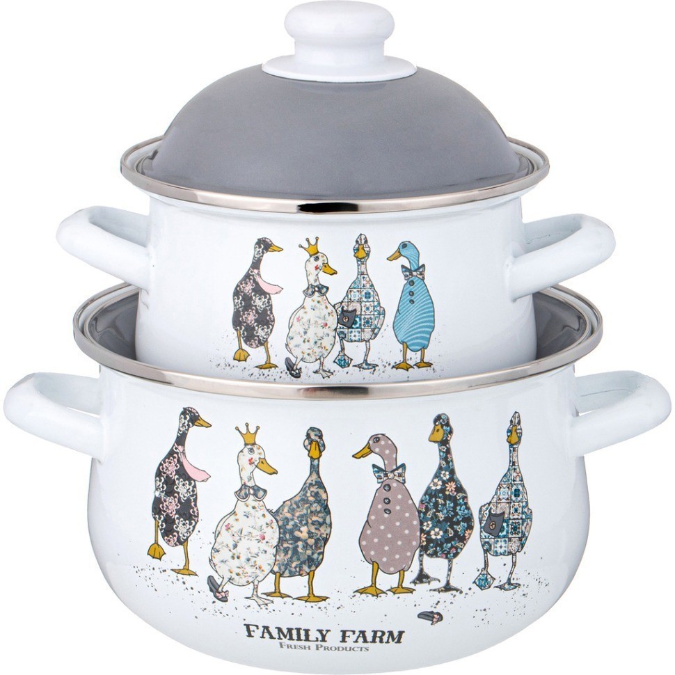 Набор кастрюль agness  эмалированных серия "family farm", 4пр. 1,5л и 2,8л, 16х10см, 20х12см (934-718)