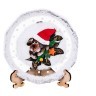 Тарелка стеклянная декоративная на подставке диаметр 150. рисунок: символ года: собака в шапке, ручн (135-5256)