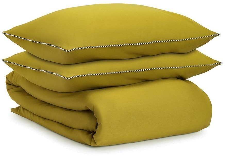 Комплект постельного белья оливкового цвета с контрастным кантом из коллекции essential, 150х200 см (73722)