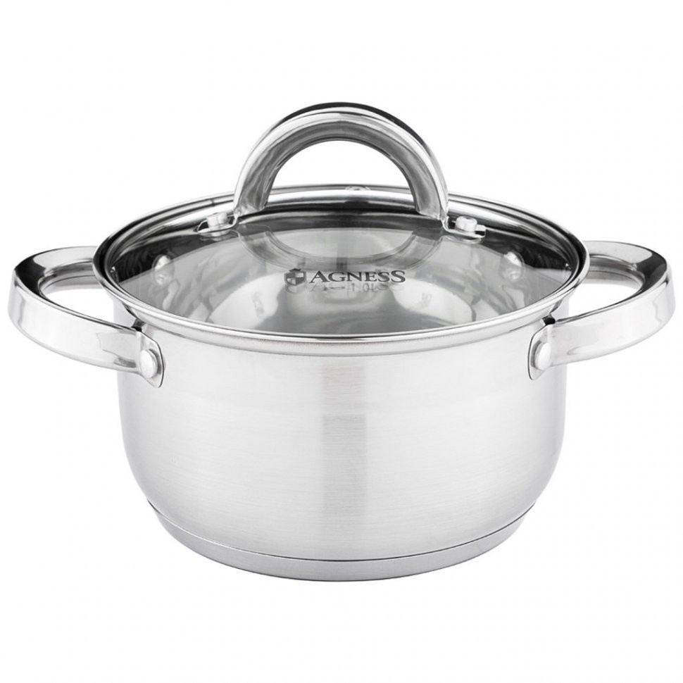 Кастрюля agness "classic" со стеклянной крышкой 1,6 л. 16x9,5 см (914-220)