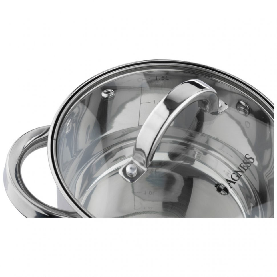Кастрюля agness "classic" со стеклянной крышкой 1,6 л. 16x9,5 см (914-220)