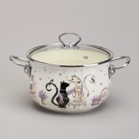 Кастрюля agness эмалированная со стеклянной крышкой серия &quot;lavender cats&quot;, 3,8 л диа. 22см (943-078)