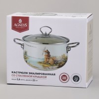 Кастрюля agness эмалированная со стеклянной крышкой серия &quot;lavender cats&quot;, 3,8 л диа. 22см (943-078)