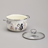 Кастрюля agness эмалированная со стеклянной крышкой серия &quot;lavender cats&quot;, 3,8 л диа. 22см (943-078)