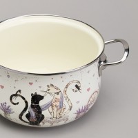 Кастрюля agness эмалированная со стеклянной крышкой серия &quot;lavender cats&quot;, 3,8 л диа. 22см (943-078)